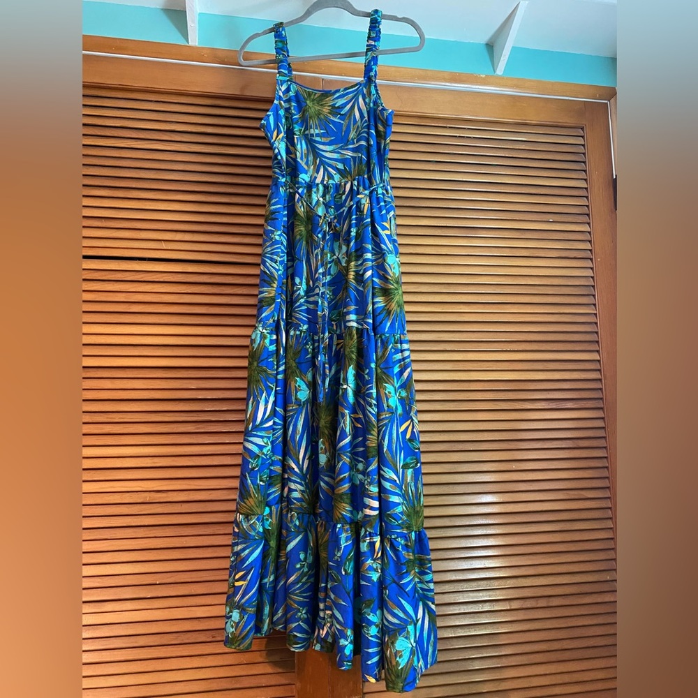 Tropical Tiered blue floral Maxi dress